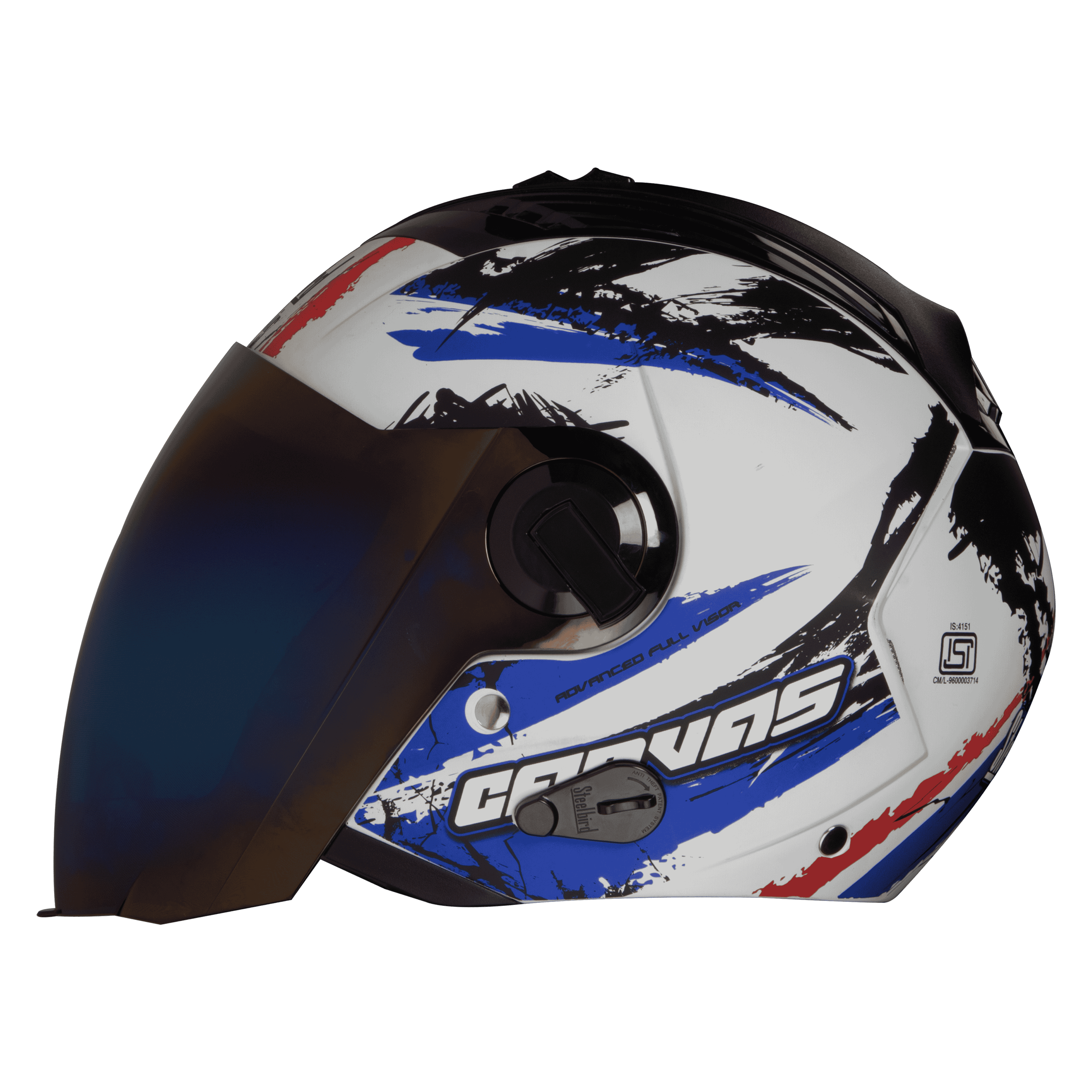 SBA-3 Canvas Matt White with Blue ( Fitted With Clear VIsor Extra Blue Chrome Visor Free)